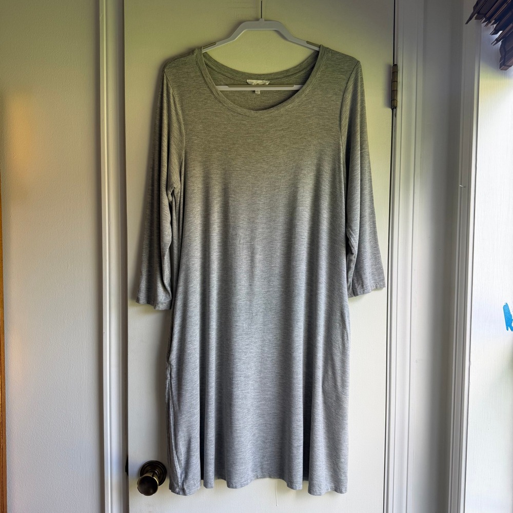 Thyme & Honey Heather Gray 3/4 Sleeve Swing Dress with Pockets Large D2129M-TJX